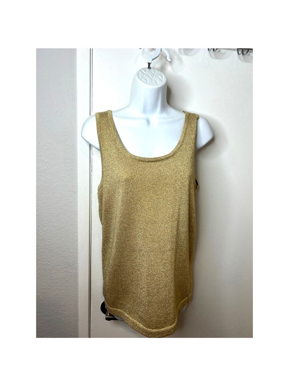 Vintage VIVAT Women's Gold Metallic Knit Scoop Neck Tank Top ~ Size M